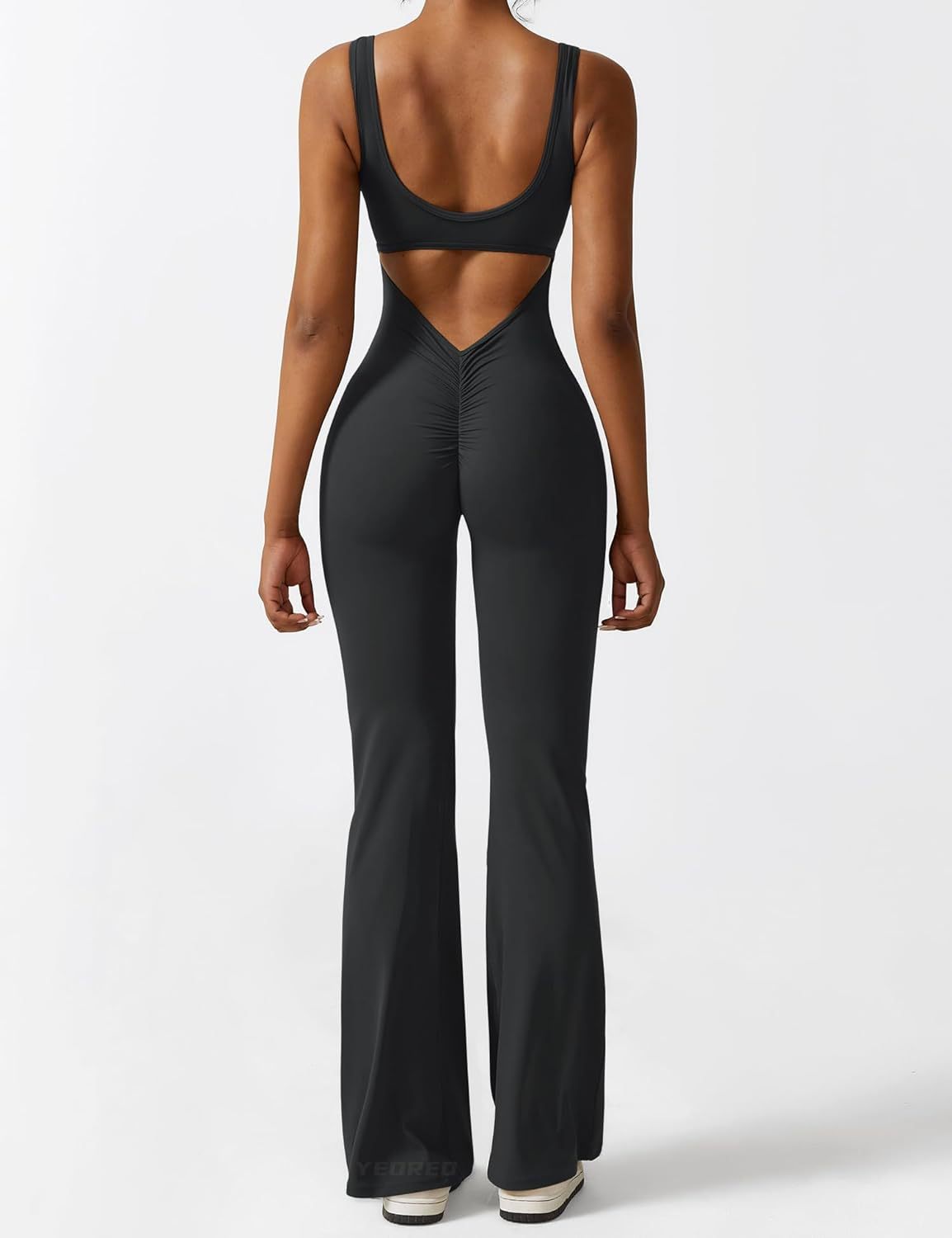 Women Workout Flare Jumpsuits Sexy Backless Gym Bodyc