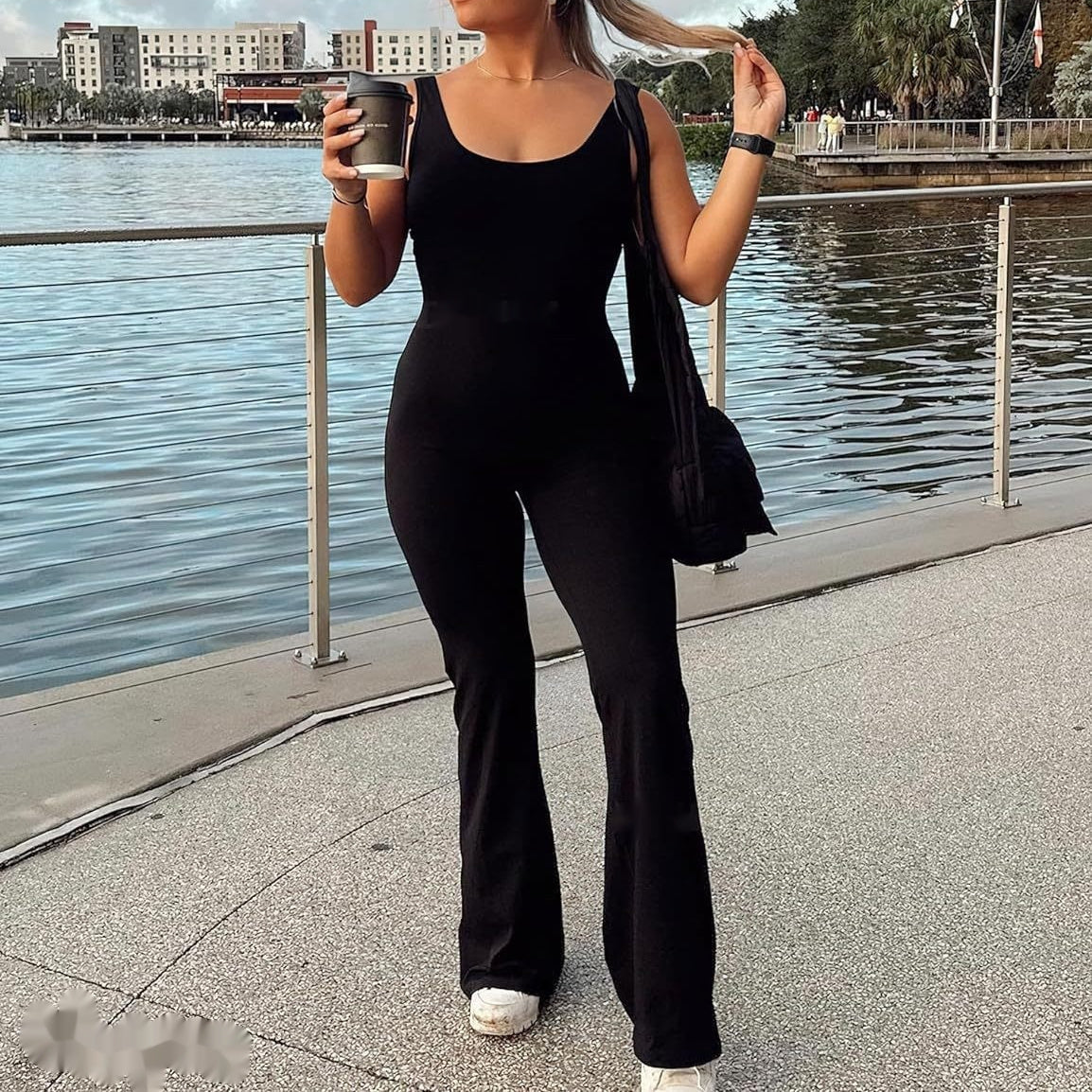 Women Workout Flare Jumpsuits Sexy Backless Gym Bodyc