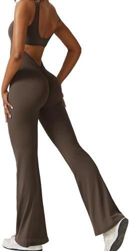 Women Workout Flare Jumpsuits Sexy Backless Gym Bodyc